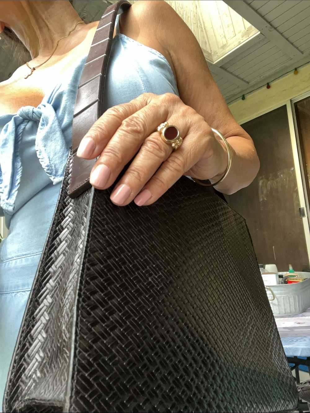 Vintage Via Spiga Brown Woven-Look Texture Shoulder Bag - Picture 6 of 8